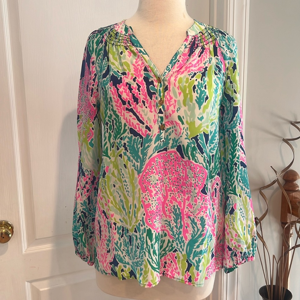 Lilly Pulitzer Lets Cha Cha Silk Elsa Blouse - Picture 1 of 5